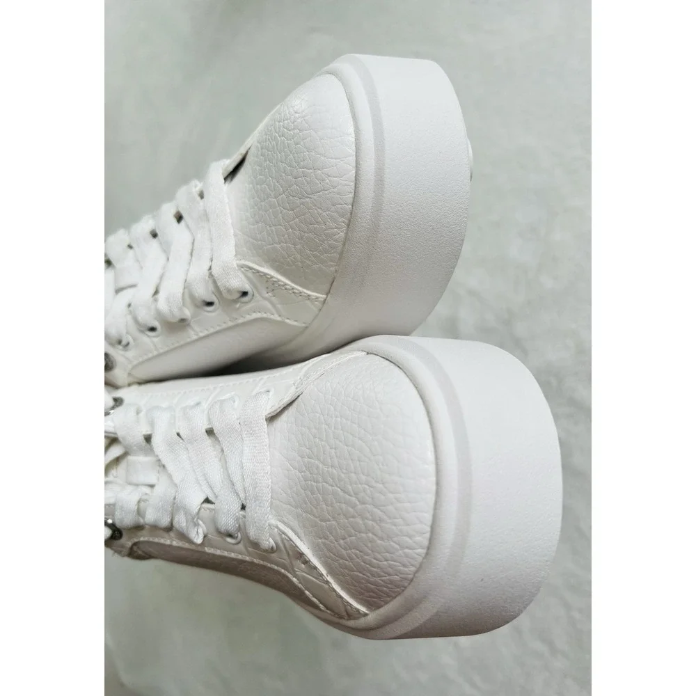 Michael Kors Womens White Faux Leather Lace Up Platform Sneakers Shoes‎ Sz 5.5M